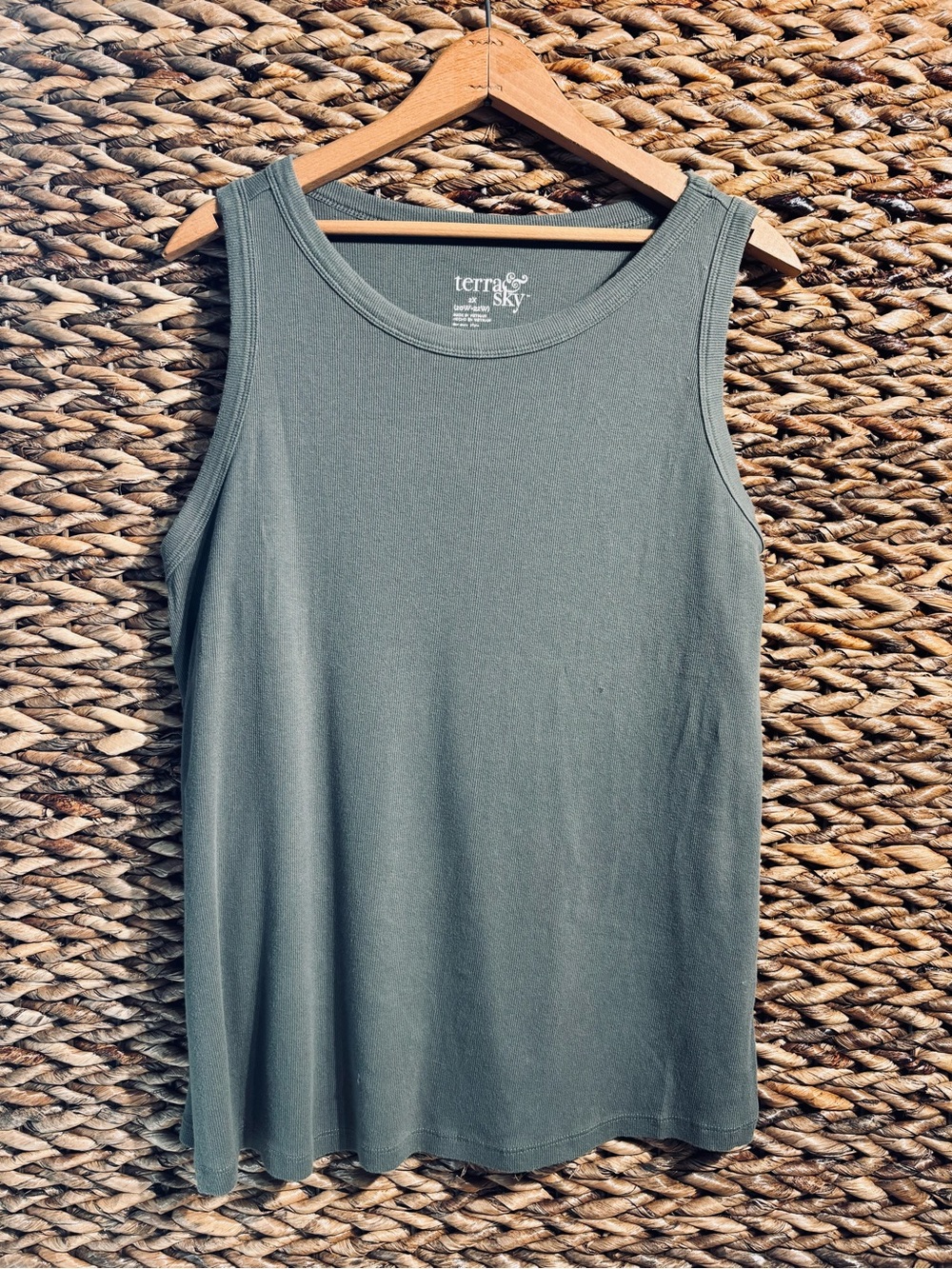 Terra & Sky Ribbed Scoop Tank in Sage Green
